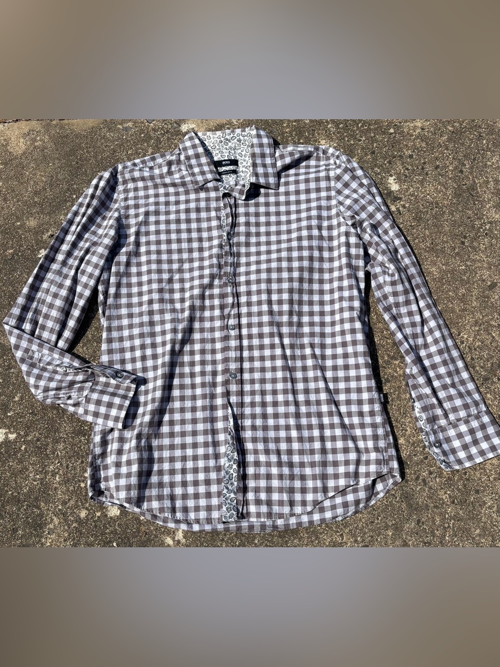 Boss Men's Brown and White Check Shirt